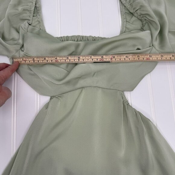 Hello Molly DONE WITH YOU Satin Mini Dress Mint Green Balloon Sleeves Small - Picture 4 of 10